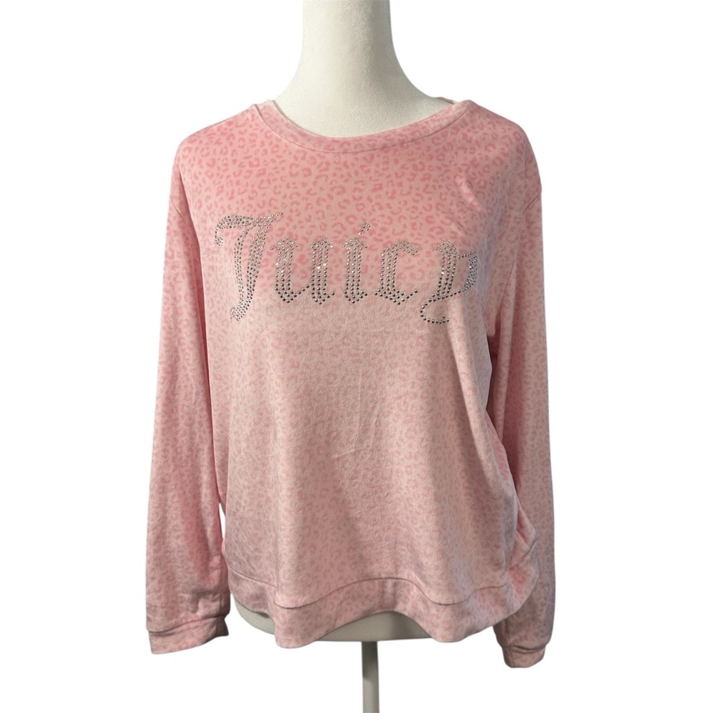 Juicy Couture Long Sleeve Top Large Pink Leopard Rhinestone Studded McBling